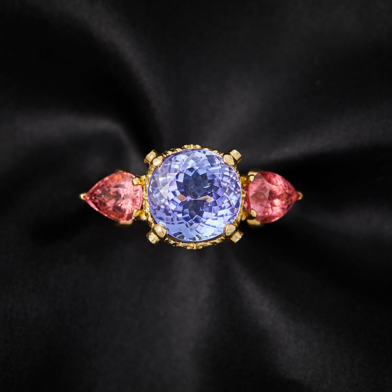 'Roses of Heliogobalus' 18ct Gold Tanzanite, Tourmaline & Diamond Ring