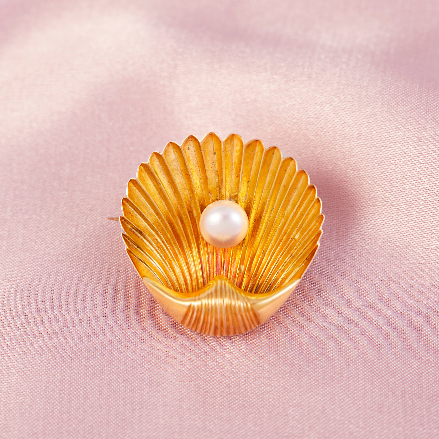 Antique Gold And Natural Pearl Cockle Shell Brooch Frenchjewelbox