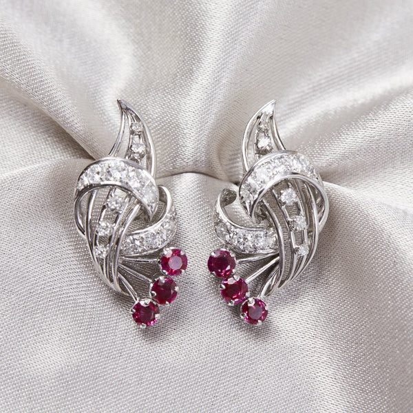 Vintage Platinum & Ruby Cocktail Earrings