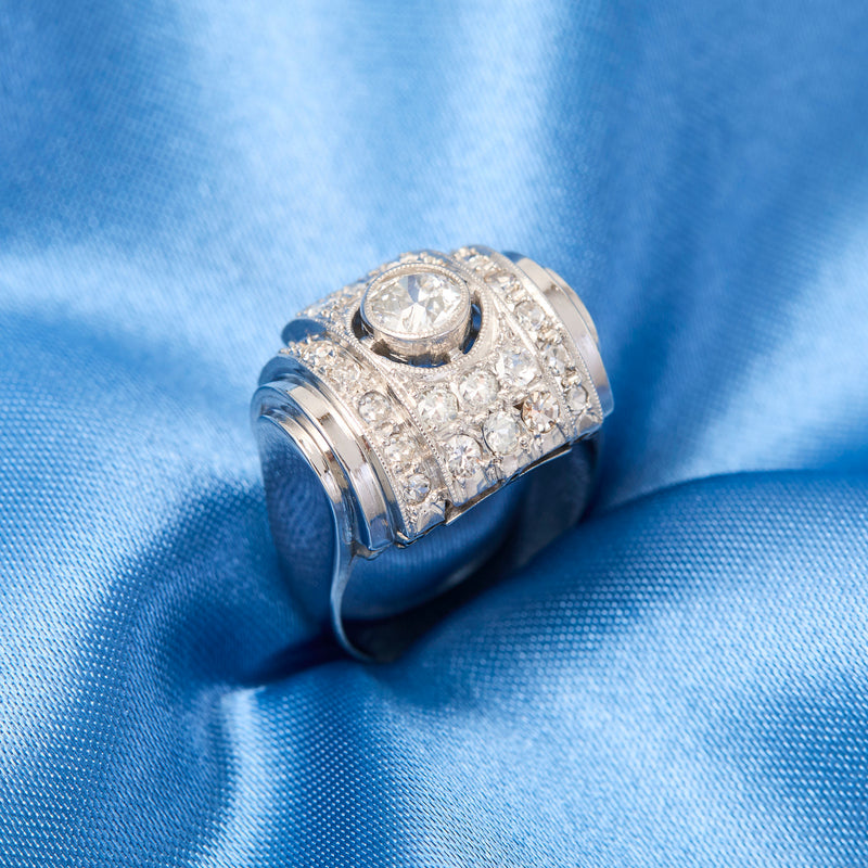 Art Deco White Gold & Diamond Tank Ring