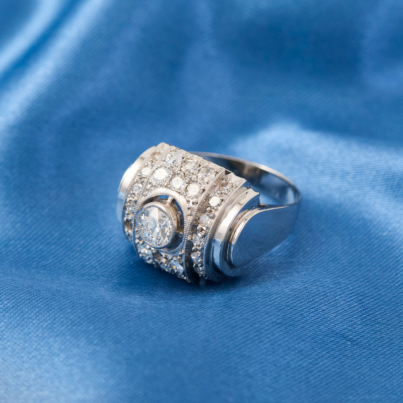 Art Deco White Gold & Diamond Tank Ring