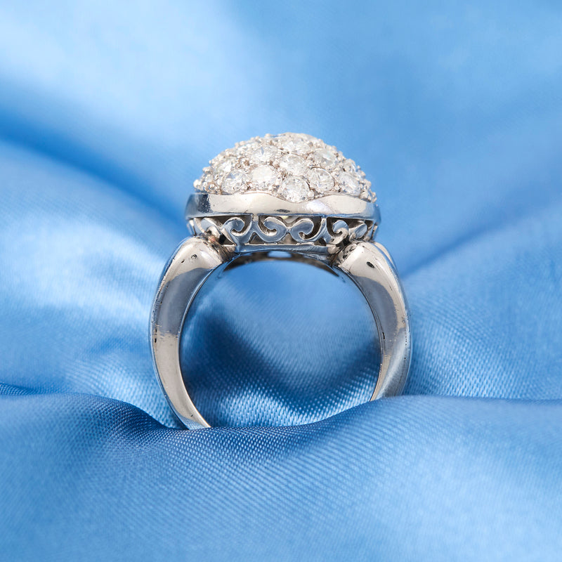 1940s Palladium Platinum Pavé Diamond Cocktail Ring