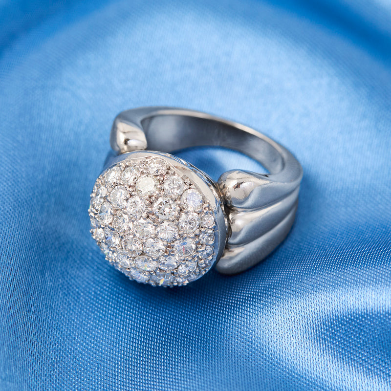 1940s Palladium Platinum Pavé Diamond Cocktail Ring