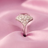 Art Deco Pink Tourmaline & Diamond Bombe Ring